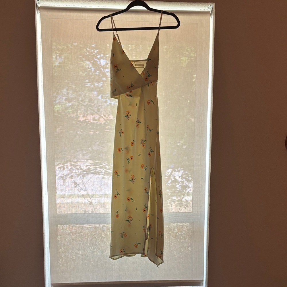 Floral Slit Midi Dress in Light Yellow